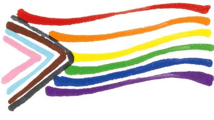 Eine illustrierte Variante der Progressive Pride Flag, dem Symbol der queeren Emanzipationsbewegung.