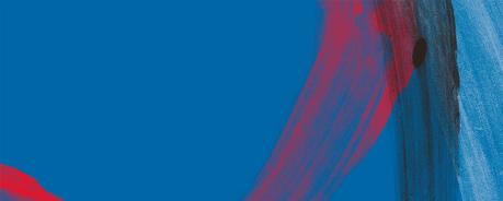 Vor blauem Hintergrund die Andeutung einer roten Aids-Solidaritätsschleife in breiten Pinselstrichen, schwarze und weiße breite Pinselstriche.